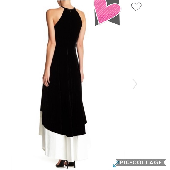 Carmen Marc Valvo halter sleeveless hi and low velvet Gown - Picture 2 of 5